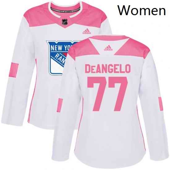 Womens Adidas New York Rangers 77 Anthony DeAngelo Authentic WhitePink Fashion NHL Jersey